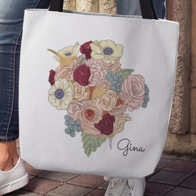 Hübsche Blume Bouquet Crossbody Tote Bag (Wildflower and rose bouquet customizable name tote bag)