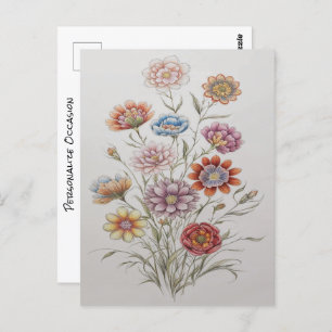 Hübsche Blume Bouquet Farbstift Zeichnend Postkarte