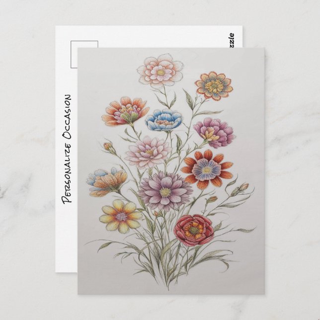 Hübsche Blume Bouquet Farbstift Zeichnend Postkarte (Vorne/Hinten)