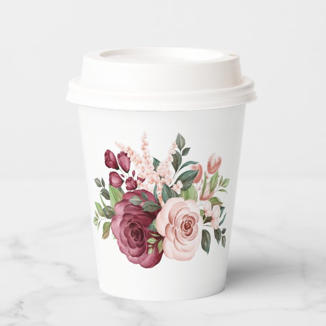 Hübsche Blume Burgund und Pink Pappbecher (Vorderseite)