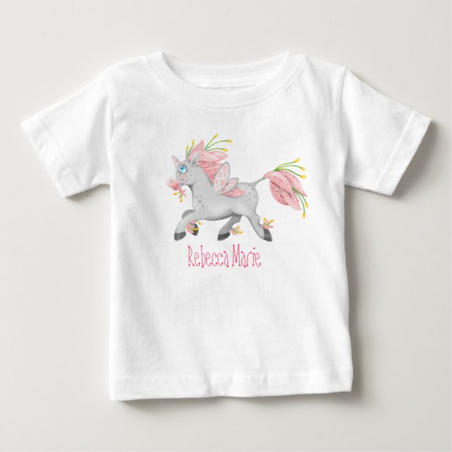 Hübsche Blume Einhorn mit Orchideen Baby T-shirt (Vorderseite)