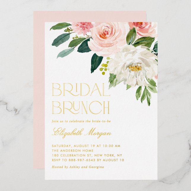 Hübsche Blume Garden Bridal Brunch Folieneinladung (Vorderseite/Rückseite)