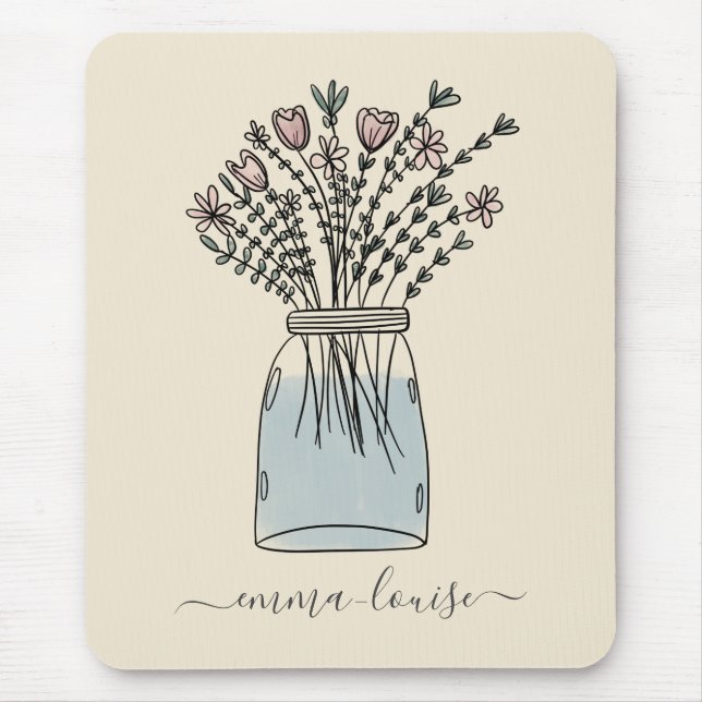 Hübsche Blume Mason Jar Handschrift Monogramm Mousepad (Vorne)