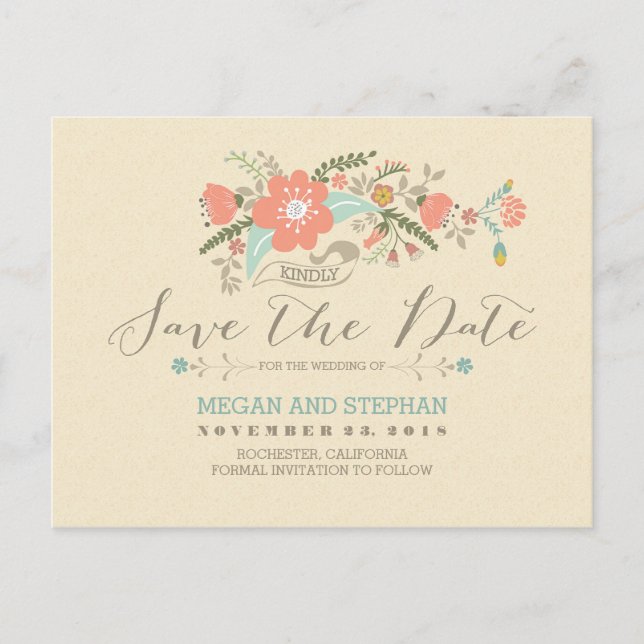 hübsche Blume, modern Save the Date Postkarte (Vorderseite)