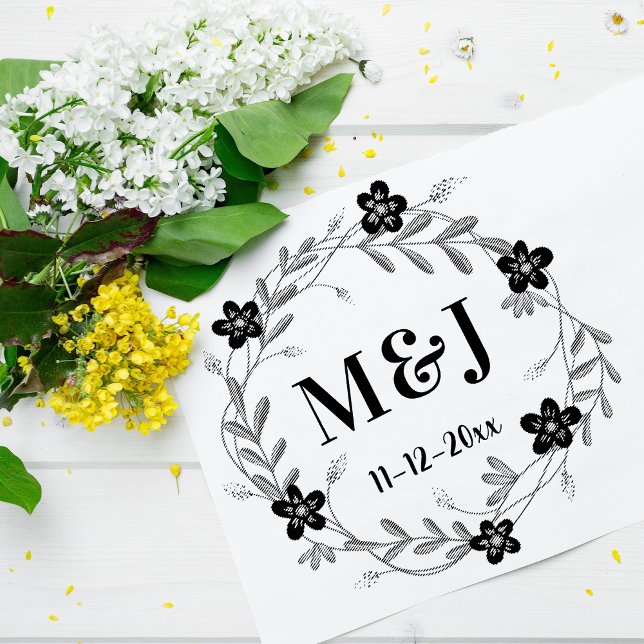 Hübsche Blume Monogramme und Datum benutzerdefinie Gummistempel (Von Creator hochgeladen)