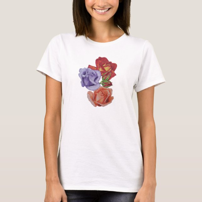 hübsche Blume rote Rosen und Rose Knospen Blütenbl T-Shirt (Vorderseite)