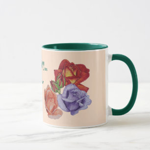 hübsche Blume rote Rosen und Rose Knospen Blütenbl Tasse