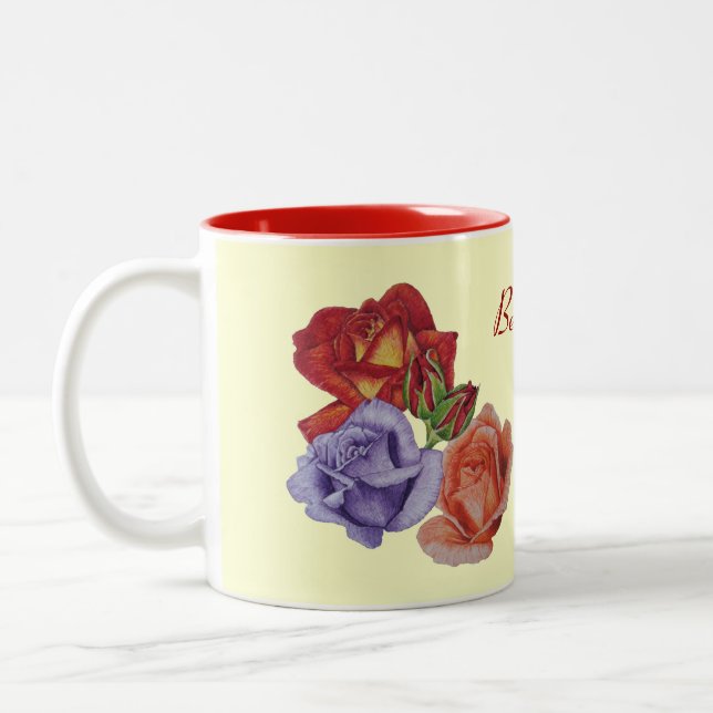 hübsche Blume rote Rosen und Rose Knospen Blütenbl Zweifarbige Tasse (Links)