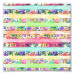 Hübsche Blume Streifen Wasserfarben Handfarbe Fotodruck