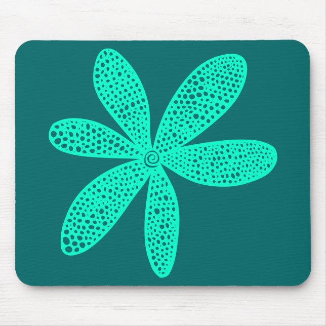 Hübsche Blume - Türkis auf Moss Green Mousepad (Vorne)