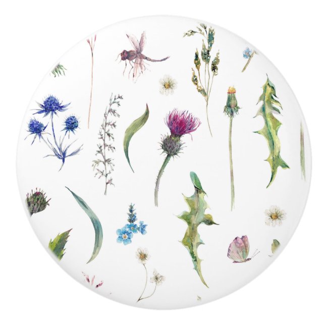 Hübsche Blume Verdunkelung des Dragonfly-Designs Keramikknauf (Vorderseite)