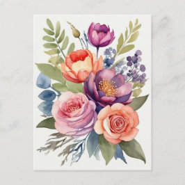 Hübsche Blume Wasserfarben Blumensorte Bouquet Postkarte