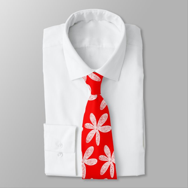 Hübsche Blume - weiß auf rot Krawatte (Gebunden)