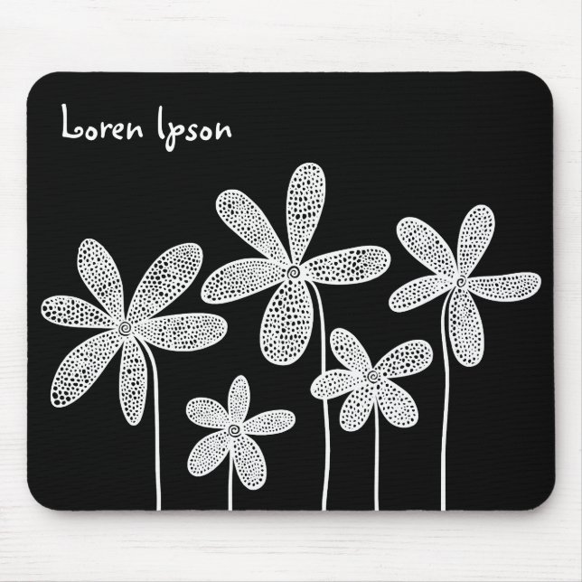 Hübsche Blume - weiß auf schwarz Mousepad (Vorne)
