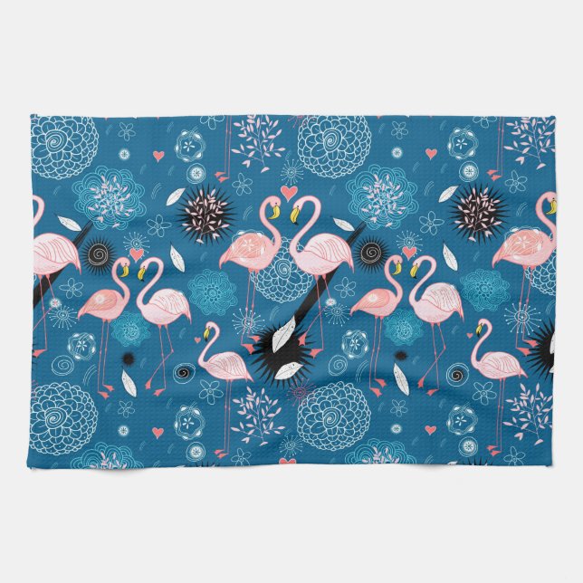 Hübsche Blumen Flamingos Muster Geschirrtuch (Horizontal)
