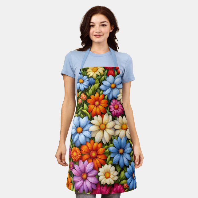 Hübsche Blumen, hell gefärbt, Schürze (Getragen)