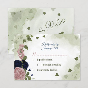 hübsche Blumen in Rosa und Marineblau RSVP Karte