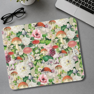 Hübsche Blumen Pilz Pilze beigefarben Garten Mousepad