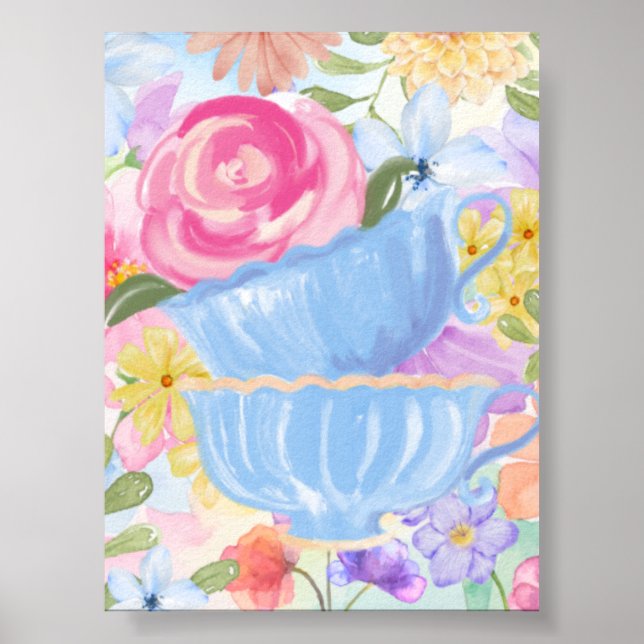 Hübsche Blumen Teetassen Poster (Vorne)