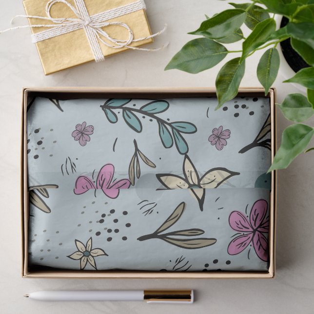 Hübsche Blumen und Blätter illustriertes Muster Bl Seidenpapier (Geschenk)