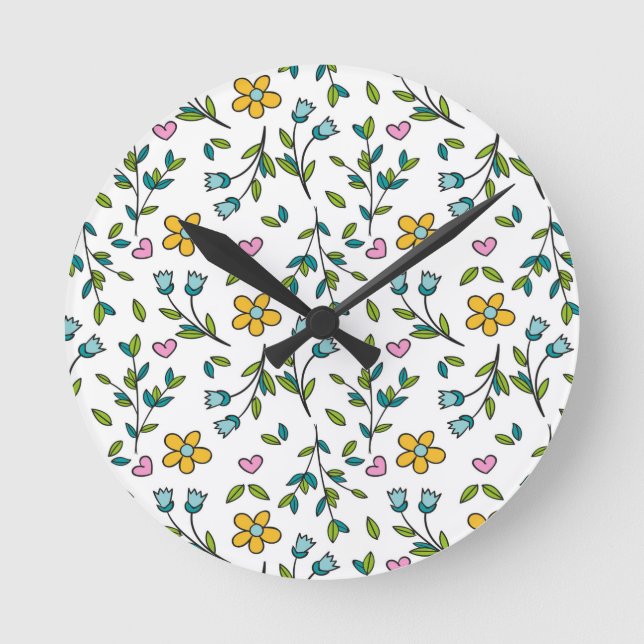 Hübsche Blumen und Herzen Lichtmuster Runde Wanduhr (Vorderseite)
