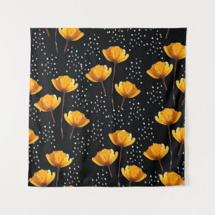 Hübsche Blumen- und Punkte-Illustrationsmuster Wandteppich