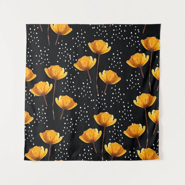 Hübsche Blumen- und Punkte-Illustrationsmuster Wandteppich (Vorderseite)