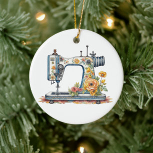 Hübsche BlumenantikNähmaschine Weihnachten Keramik Ornament