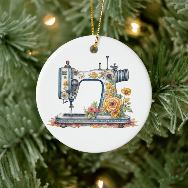 Hübsche BlumenantikNähmaschine Weihnachten Keramik Ornament (Baum)