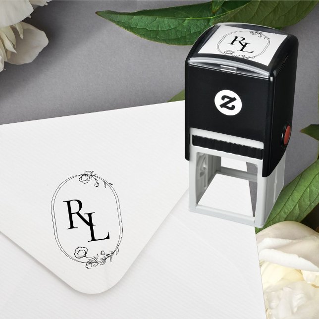 Hübsche Blumencouploinitialen Hochzeitmonographie Permastempel (Von Creator hochgeladen)