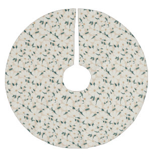 Hübsche Blumencreme und grüne Blume Polyester Weihnachtsbaumdecke