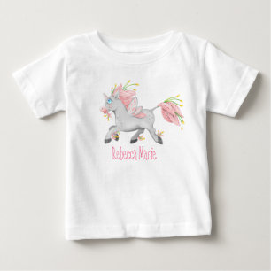 Hübsche Blumenfee Einhorn mit Orchideen Baby T-shirt