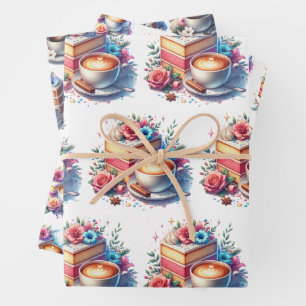 Hübsche Blumengeburtstorte, Kaffee und Blume Geschenkpapier Set