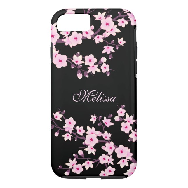 Hübsche Blumenkirsche Blossom Rosa Schwarze Monogr Case-Mate iPhone Hülle (Rückseite)