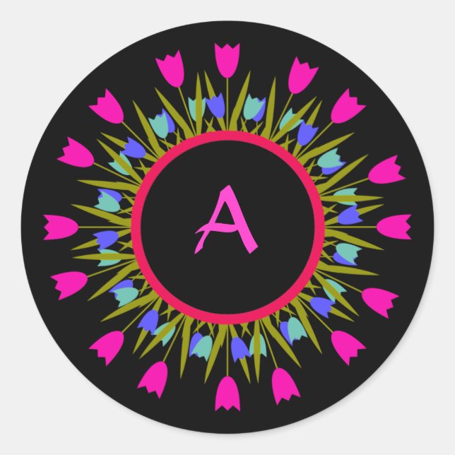 Hübsche Blumenkleber für die Monogrammatisierung Runder Aufkleber (Vorderseite)