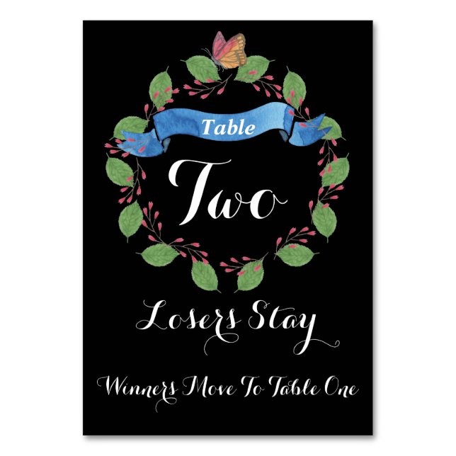 Hübsche Blumenkranz-Bunco-Tischkarte Nr. 2 Tischnummer (Vorderseite)