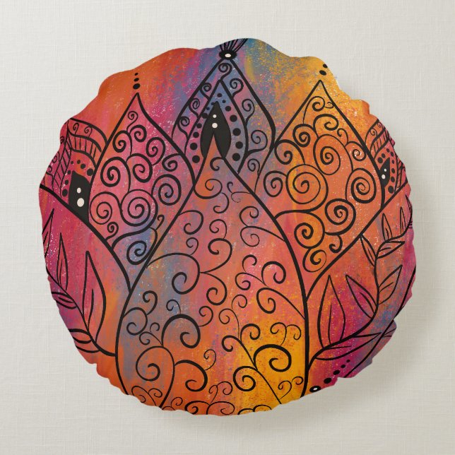 Hübsche Blumenkunst Rundes Kissen (Rückseite)