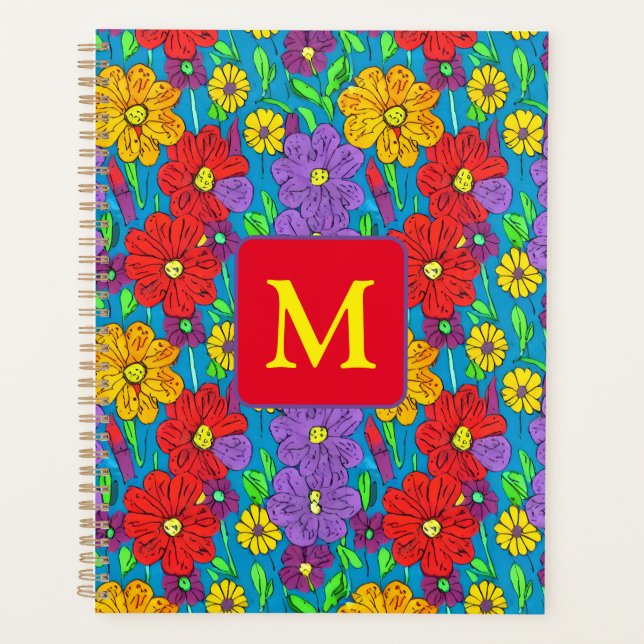 Hübsche Blumenmuster Mit Monogramm Planer (Vorderseite)