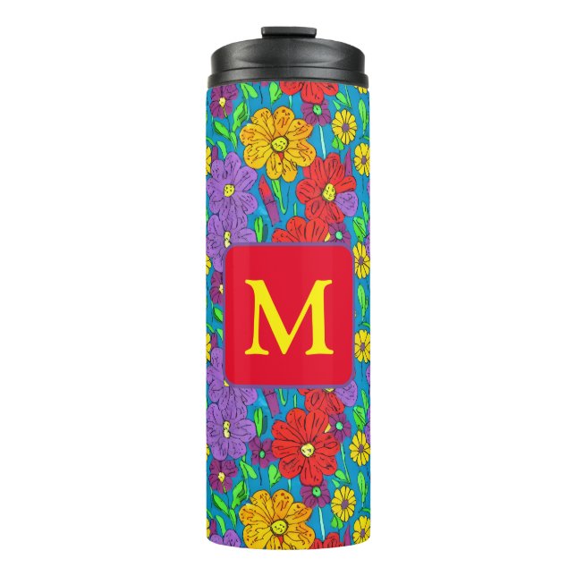 Hübsche Blumenmuster Mit Monogramm Thermosbecher (Vorderseite)
