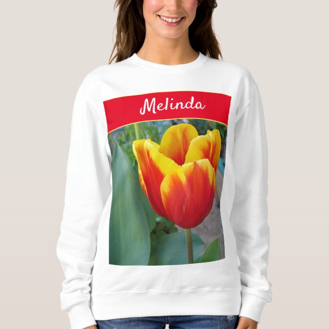 Hübsche Blumenpastel Tulip Rote Frauen Sweatshirt (Vorderseite)