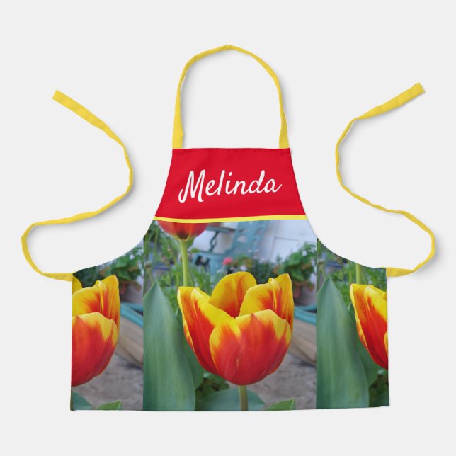 Hübsche Blumenpastete Tulip Pink Bee Schürze (Vorderseite)