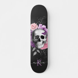Hübsche Blumenschädel Botanische Blätter Bezeichnu Skateboard