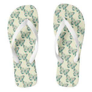 Hübsche Blumenschmetterlinge Beige Flip Flops