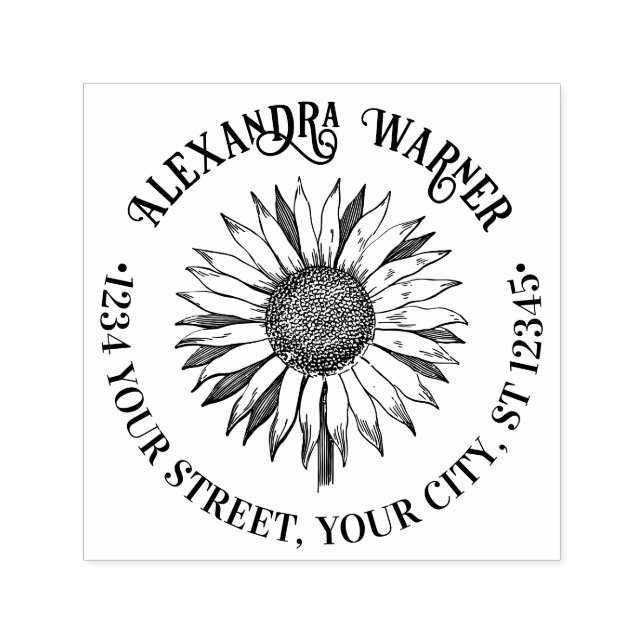 Hübsche Blumensonnenblume #2A Name Rücksendeadress Permastempel (Design)