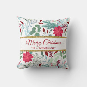 Hübsche Blumenwasserfarbe Glitzer Rote Poinsettie Kissen