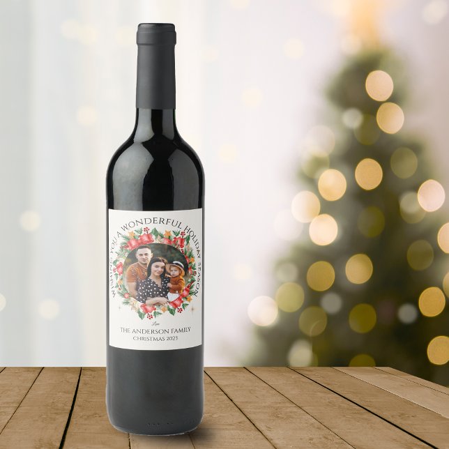 Hübsche Blumenweihnachtsgebäck Rote Blume Foto Ges Weinetikett (Pretty Floral Christmas Red Flowers Photo Gift Wine Label)