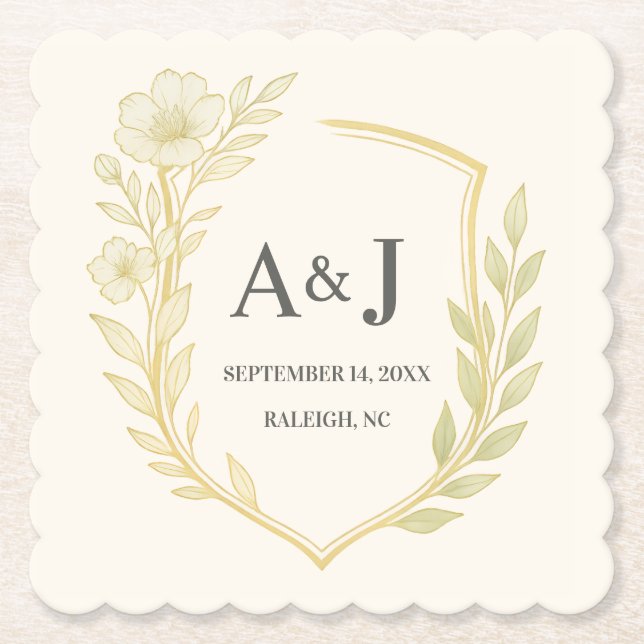 Hübsche Blumenzehen-Wappen Monogram Laurel Wreath Untersetzer (Vorderseite)