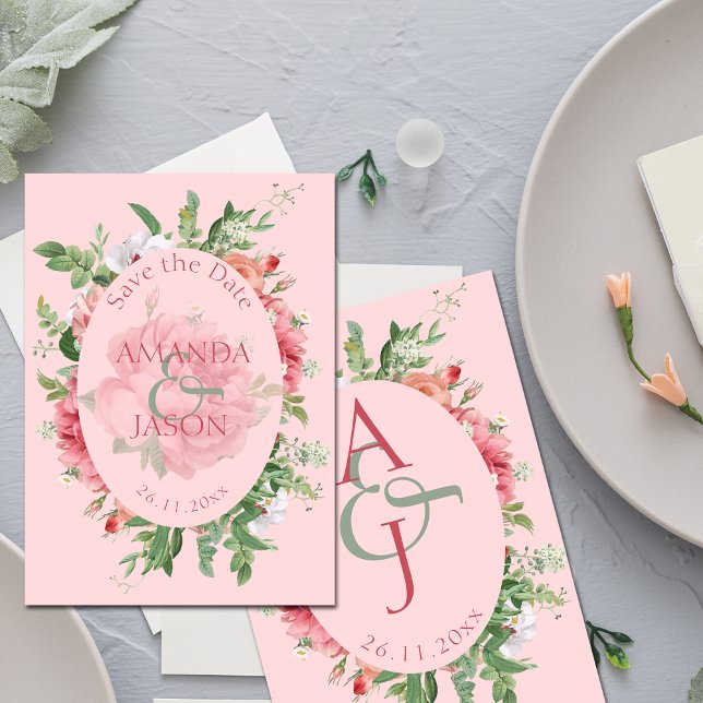 Hübsche Blush Floral Monogram Wedding Save the Dat (Von Creator hochgeladen)