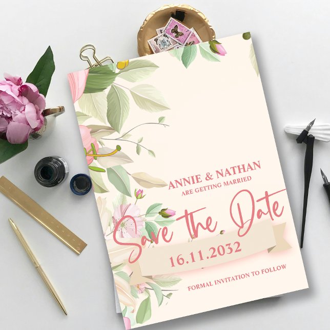 Hübsche Blush Pink Bläschen Hochzeit Sichern Sie d Save The Date (Pretty Blush Pink Floral Wedding Save the Date Invitation)