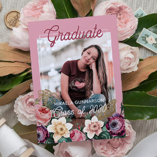Hübsche Blush-Pink Botanische Florale Boho-Abschlu Ankündigung